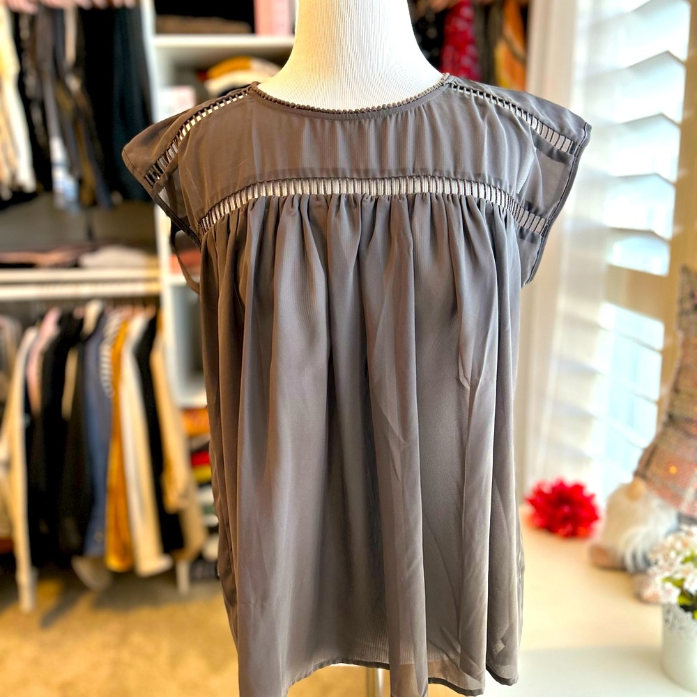 LOFT Brown Sheer Top Small